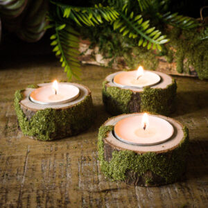 Moss Covered Tealights Lit